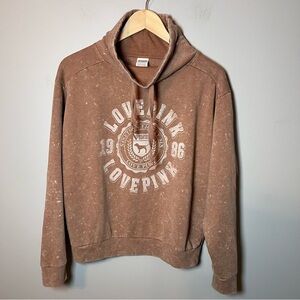 Victoria's Secret PINK Cowl Neck Sweatshirt Women’s S Beige Fleece Pullover Logo